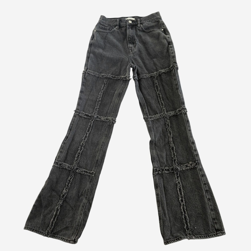 PacSun Washed Black Patchwork Raw Edge Seam High Waisted Flare Jeans 27 Grunge